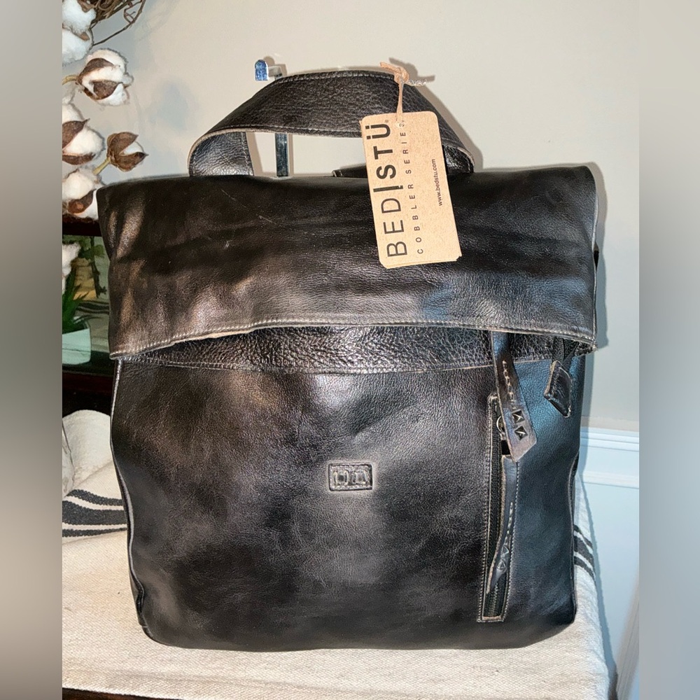 NWT Bed Stu Leather Howie Flapover Leather Backpack Black Rustic Retail $365 - Picture 1 of 14